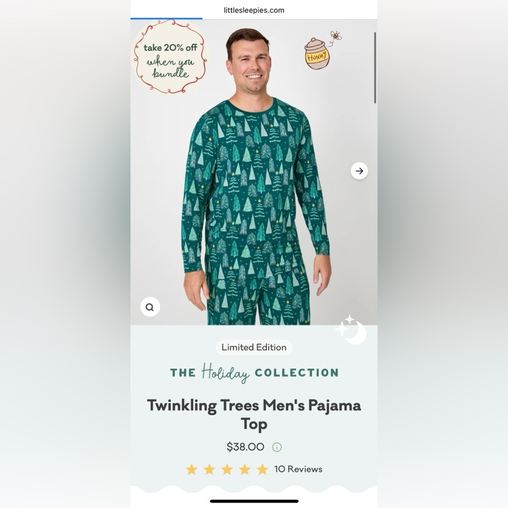 NWT Little Sleepies Men’s Twinkling Trees Christmas Pajama Top - Small - Picture 2 of 6